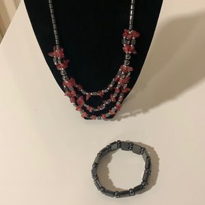 Necklace and bracelet!Black tone.